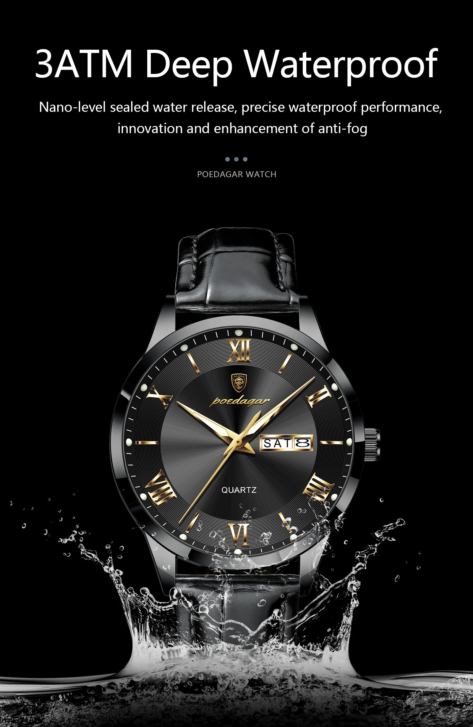 Montre homme POEDAGAR – Quartz, cuir, date & semaine