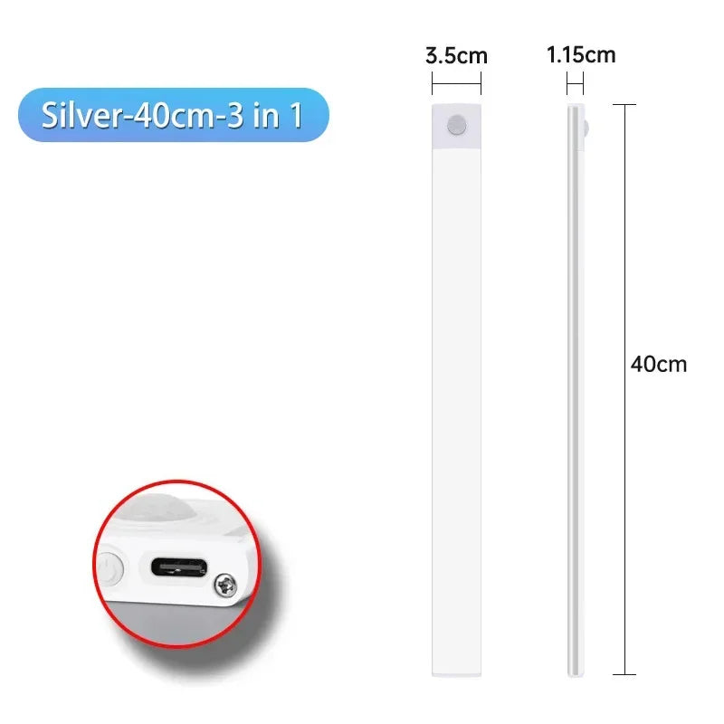 Veilleuse LED sous armoire – Rechargeable USB-C, capteur de mouvement, 10 à 60 cm