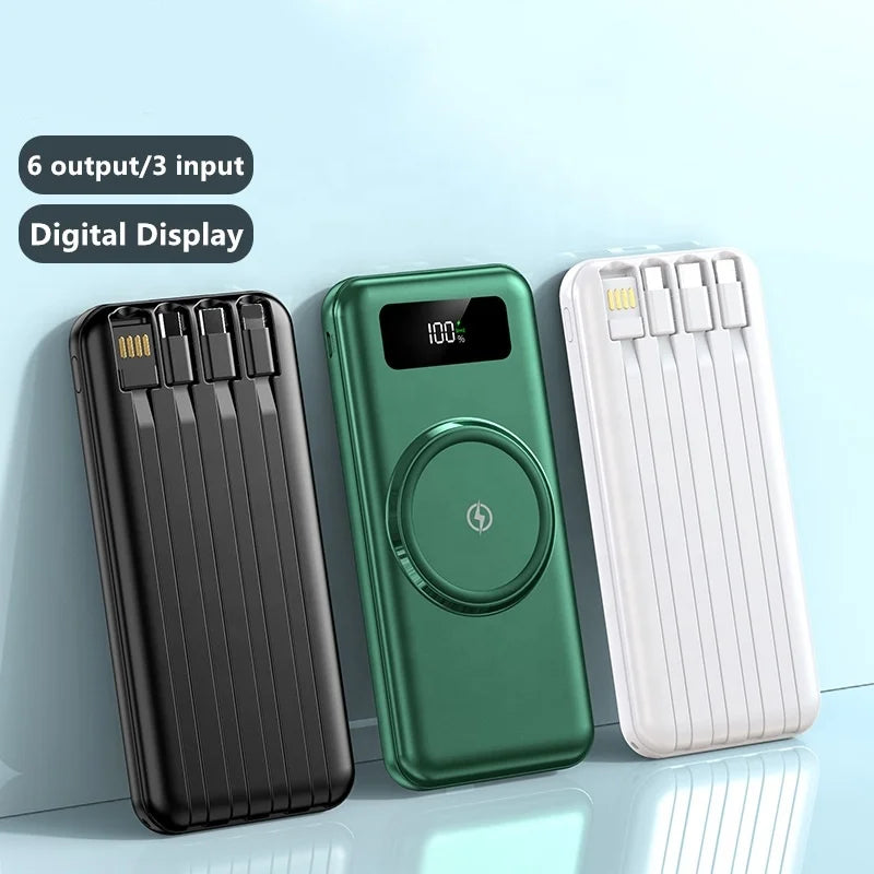 Powerbank 30000 mAh Charge Rapide Sans Fil — Batterie Externe Universelle avec Câbles | iPhone & Android