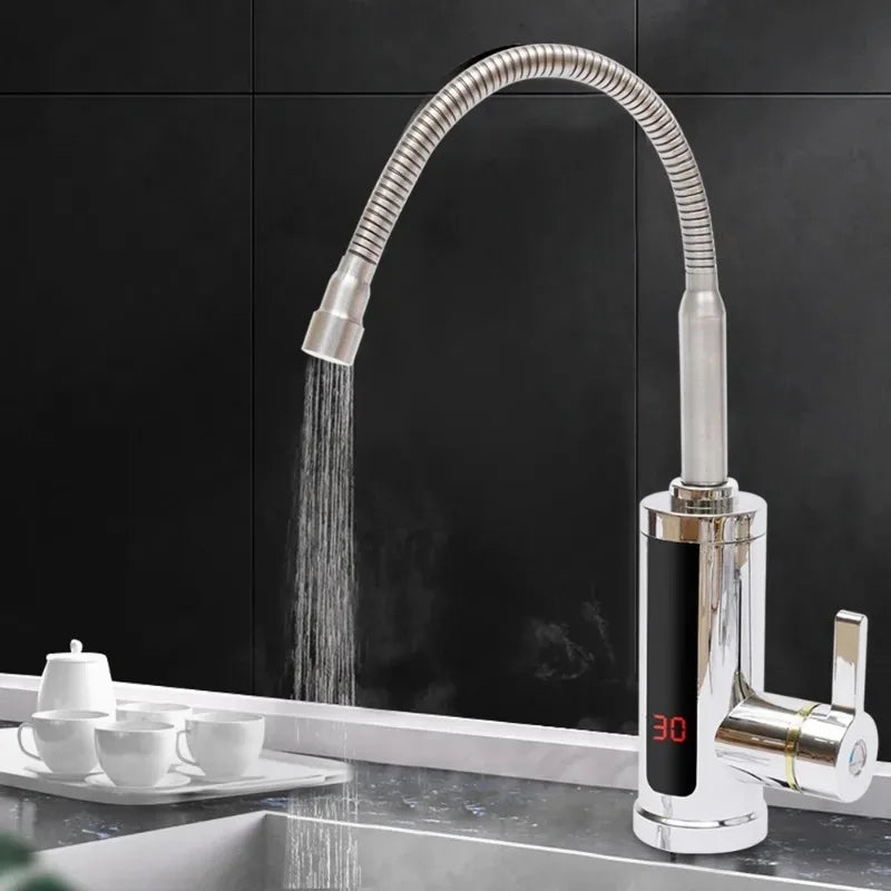 Robinet électrique instantané 3KW, 360 °   Robinet de cuisine chauffant rotatif avec affichage de la température LCD