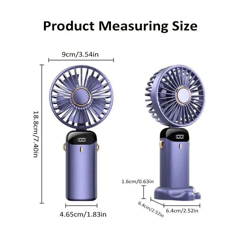 Mini Ventilateur de Cou Portable 1800mAh – Support Téléphone, Écran LED, 5 Vitesses, Rechargeable USB