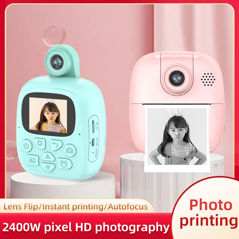 Appareil photo à impression instantanée pour enfants, appareil photo numérique thermique, jouet vidéo, cadeau d'anniversaire, carte mémoire 32G