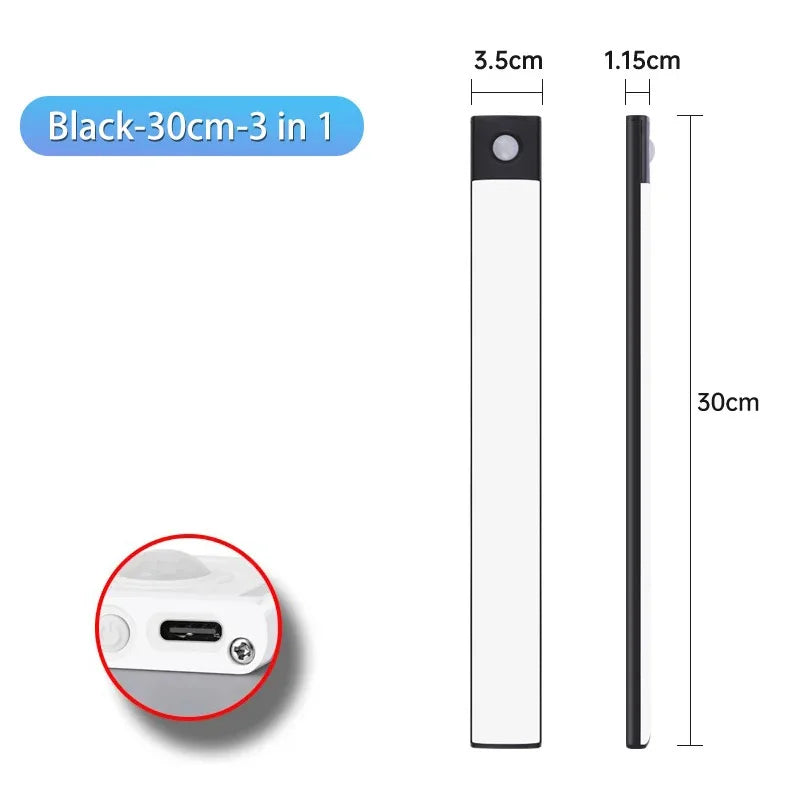 Veilleuse LED sous armoire – Rechargeable USB-C, capteur de mouvement, 10 à 60 cm