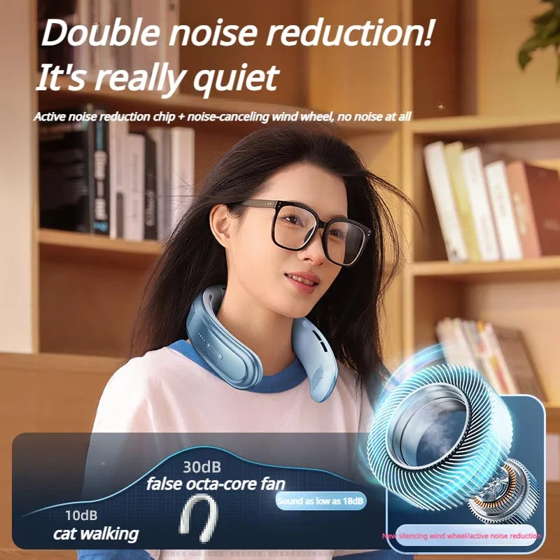 Ventilateur de Cou Portable Rechargeable 10000mAh – 3 Vitesses, Silencieux, Extérieur & Maison