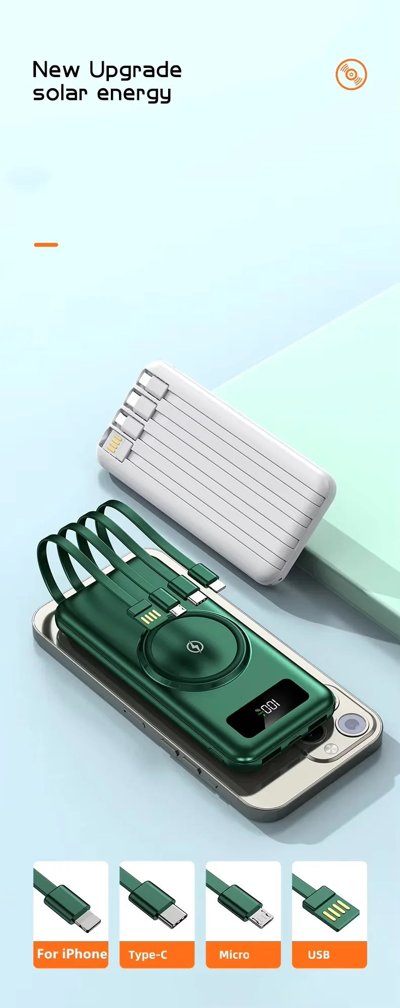 Powerbank 30000 mAh Charge Rapide Sans Fil — Batterie Externe Universelle avec Câbles | iPhone & Android