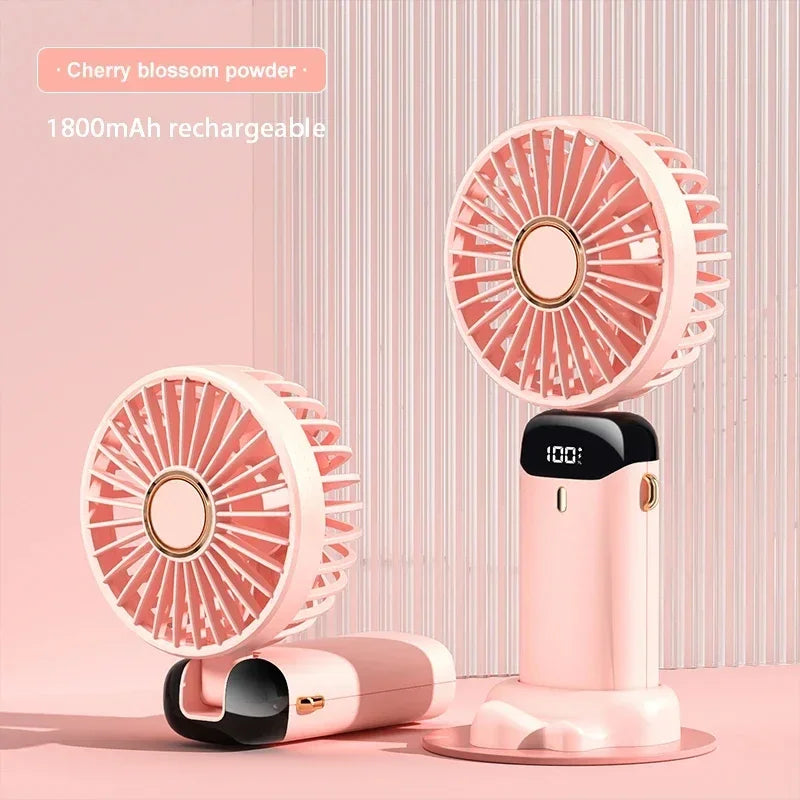 Mini Ventilateur de Cou Portable 1800mAh – Support Téléphone, Écran LED, 5 Vitesses, Rechargeable USB