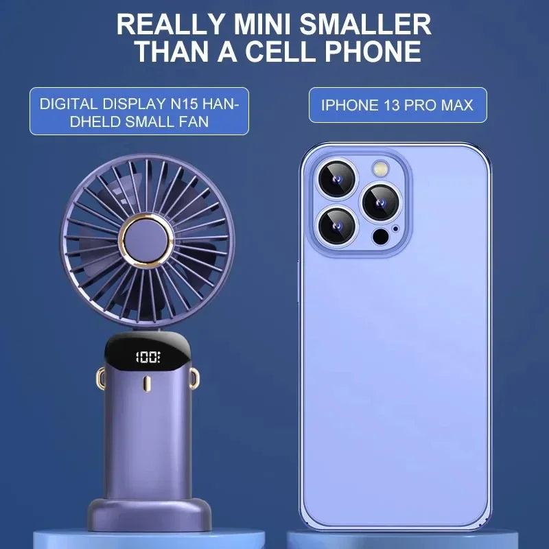 Mini Ventilateur de Cou Portable 1800mAh – Support Téléphone, Écran LED, 5 Vitesses, Rechargeable USB