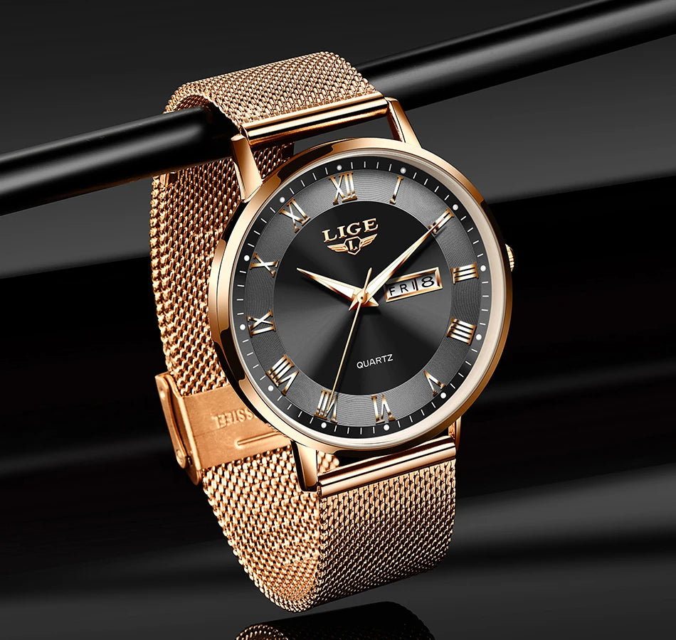 Montre femme LIGE 2024 – Quartz japonais, acier inoxydable, lumineuse