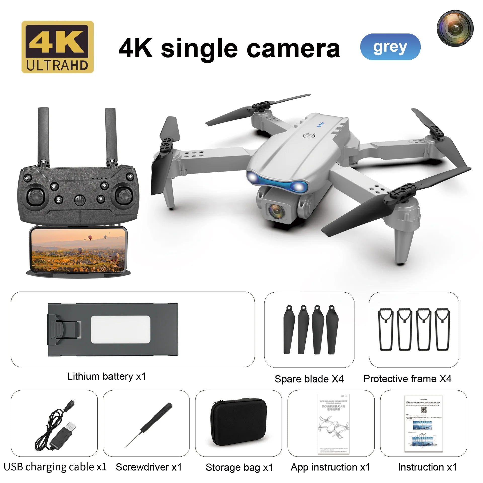 Drone Professionnel E99 4K HD – Caméra Pliable, WiFi FPV, Photographie Aérienne, Quadrirotor RC