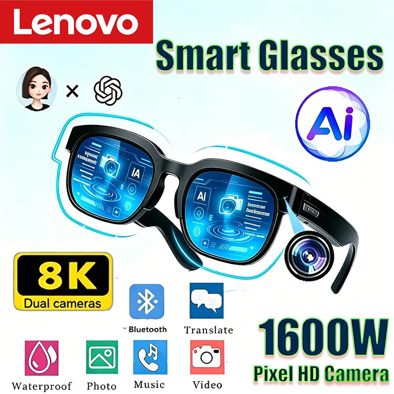 Lunettes Intelligentes Lenovo XG89 – Traduction IA, Bluetooth 5.3, Musique & Appels, Lunettes Connectées