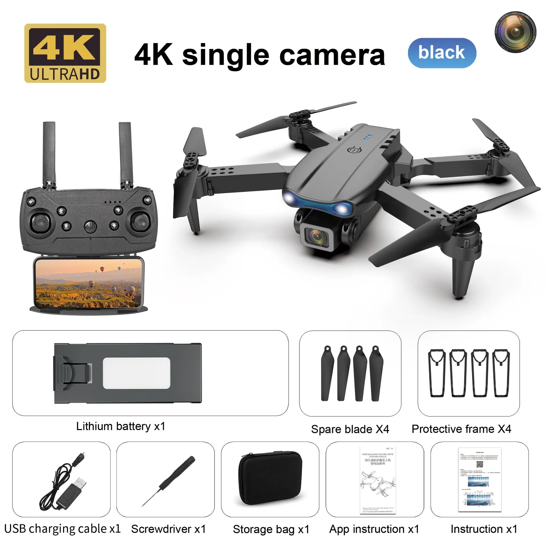Drone Professionnel E99 4K HD – Caméra Pliable, WiFi FPV, Photographie Aérienne, Quadrirotor RC