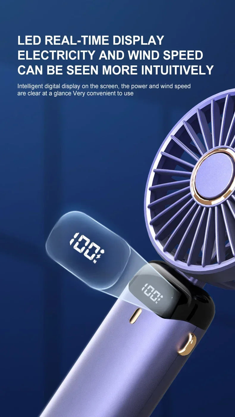 Mini Ventilateur de Cou Portable 1800mAh – Support Téléphone, Écran LED, 5 Vitesses, Rechargeable USB