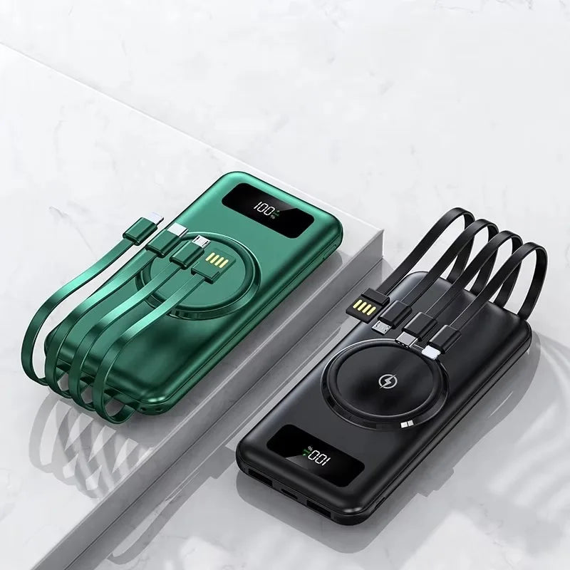Powerbank 30000 mAh Charge Rapide Sans Fil — Batterie Externe Universelle avec Câbles | iPhone & Android