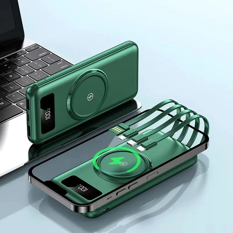Powerbank 30000 mAh Charge Rapide Sans Fil — Batterie Externe Universelle avec Câbles | iPhone & Android