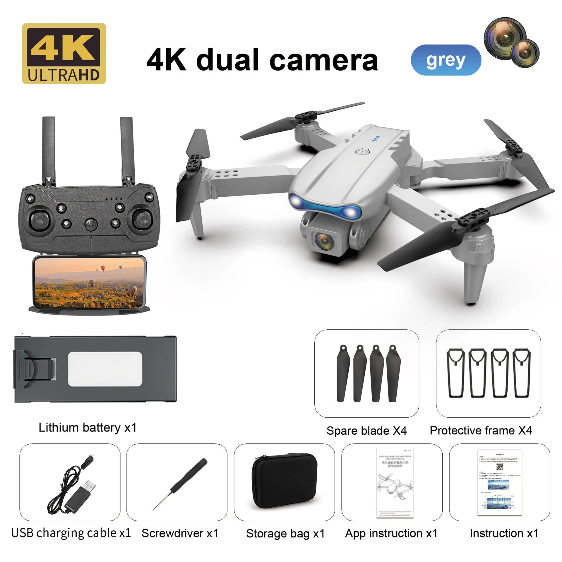 Drone Professionnel E99 4K HD – Caméra Pliable, WiFi FPV, Photographie Aérienne, Quadrirotor RC