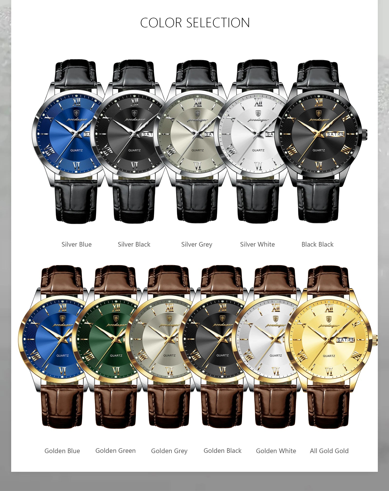 Montre homme POEDAGAR – Quartz, cuir, date & semaine