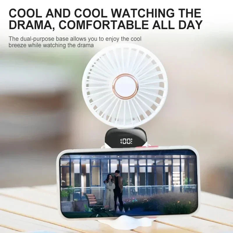 Mini Ventilateur de Cou Portable 1800mAh – Support Téléphone, Écran LED, 5 Vitesses, Rechargeable USB