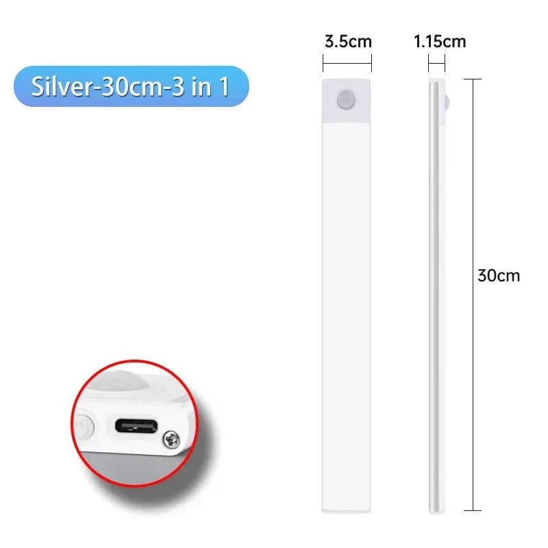 Veilleuse LED sous armoire – Rechargeable USB-C, capteur de mouvement, 10 à 60 cm