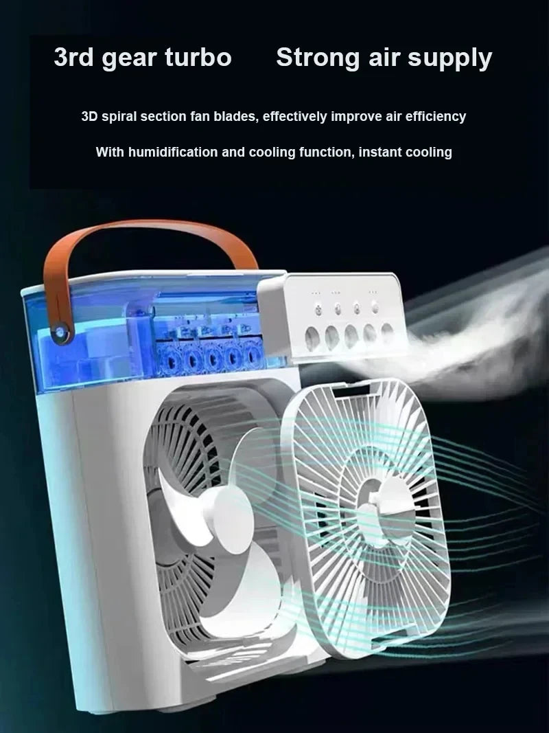 Mini Climatiseur 3-en-1 Portable – Ventilateur, Humidificateur & Veilleuse LED, Rechargeable USB