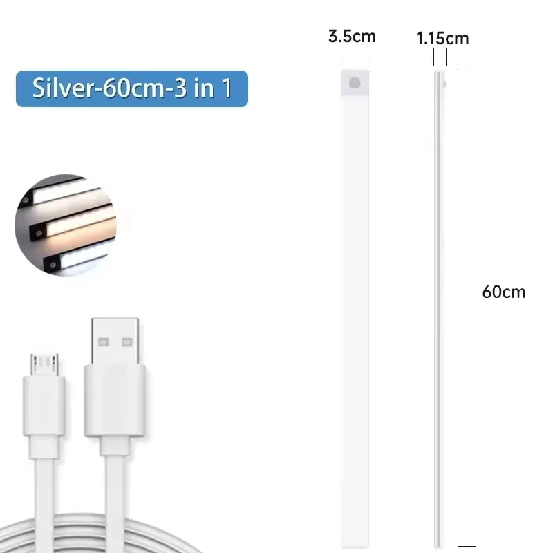 Veilleuse LED sous armoire – Rechargeable USB-C, capteur de mouvement, 10 à 60 cm
