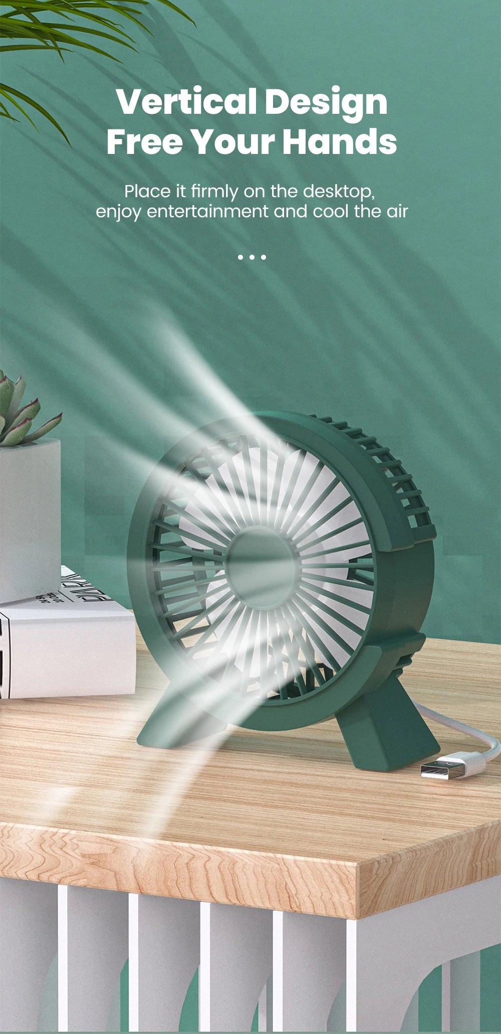 Mini Ventilateur de Table Rechargeable USB – Portable, Silencieux, Gadget d'Été pour Bureau & Dortoir