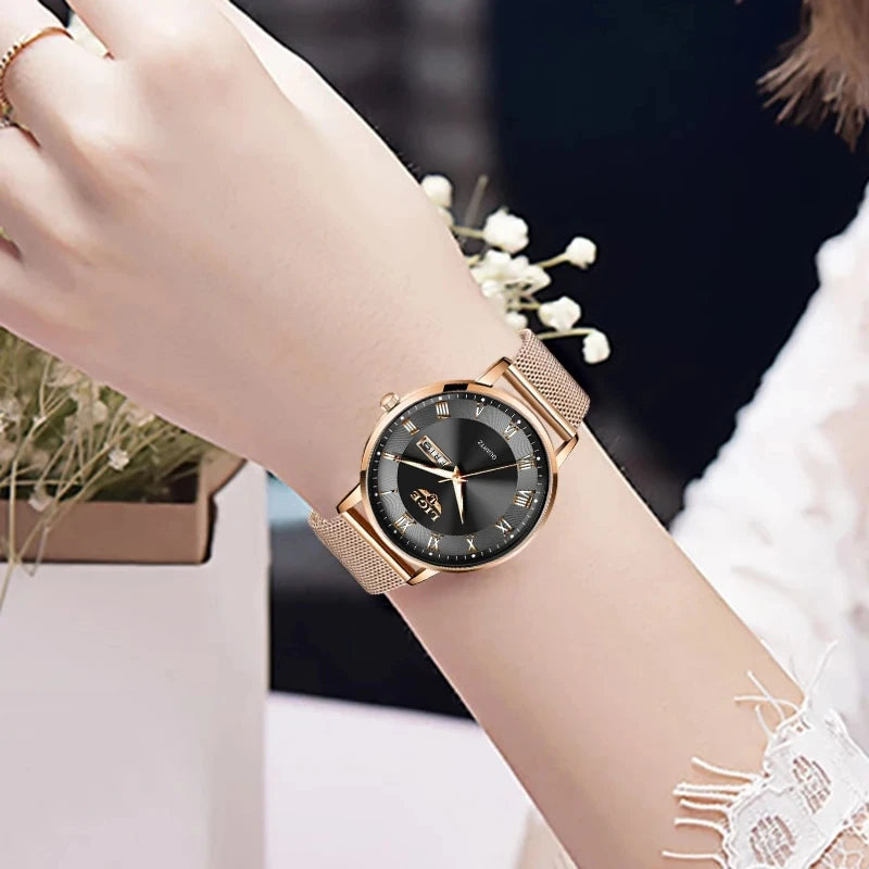 Montre femme LIGE 2024 – Quartz japonais, acier inoxydable, lumineuse