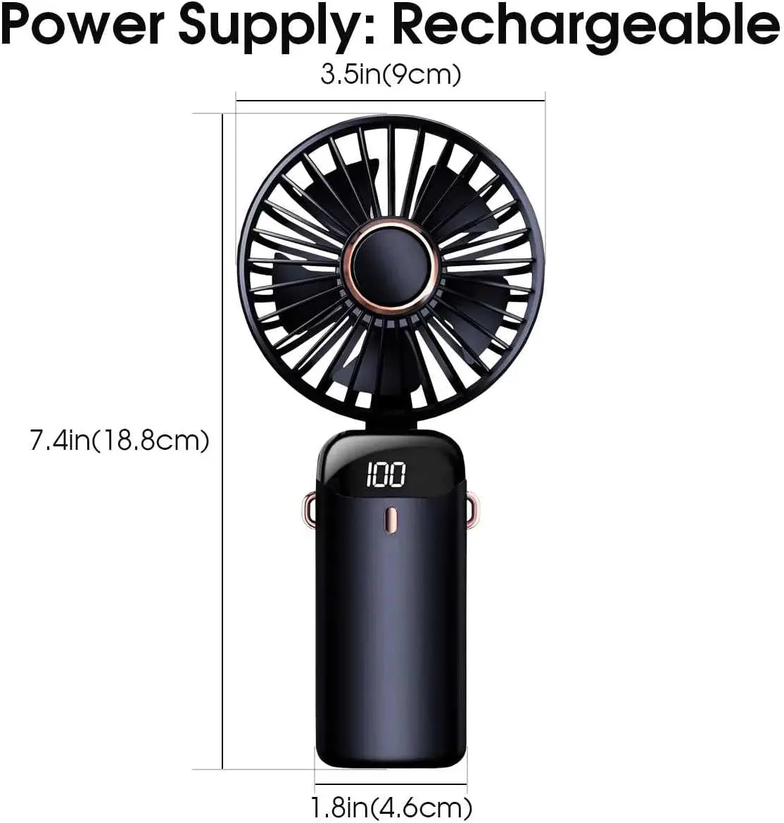 Mini Ventilateur Pliable Portatif 1800mAh – 5 Vitesses, Rechargeable USB, Support Téléphone & Écran