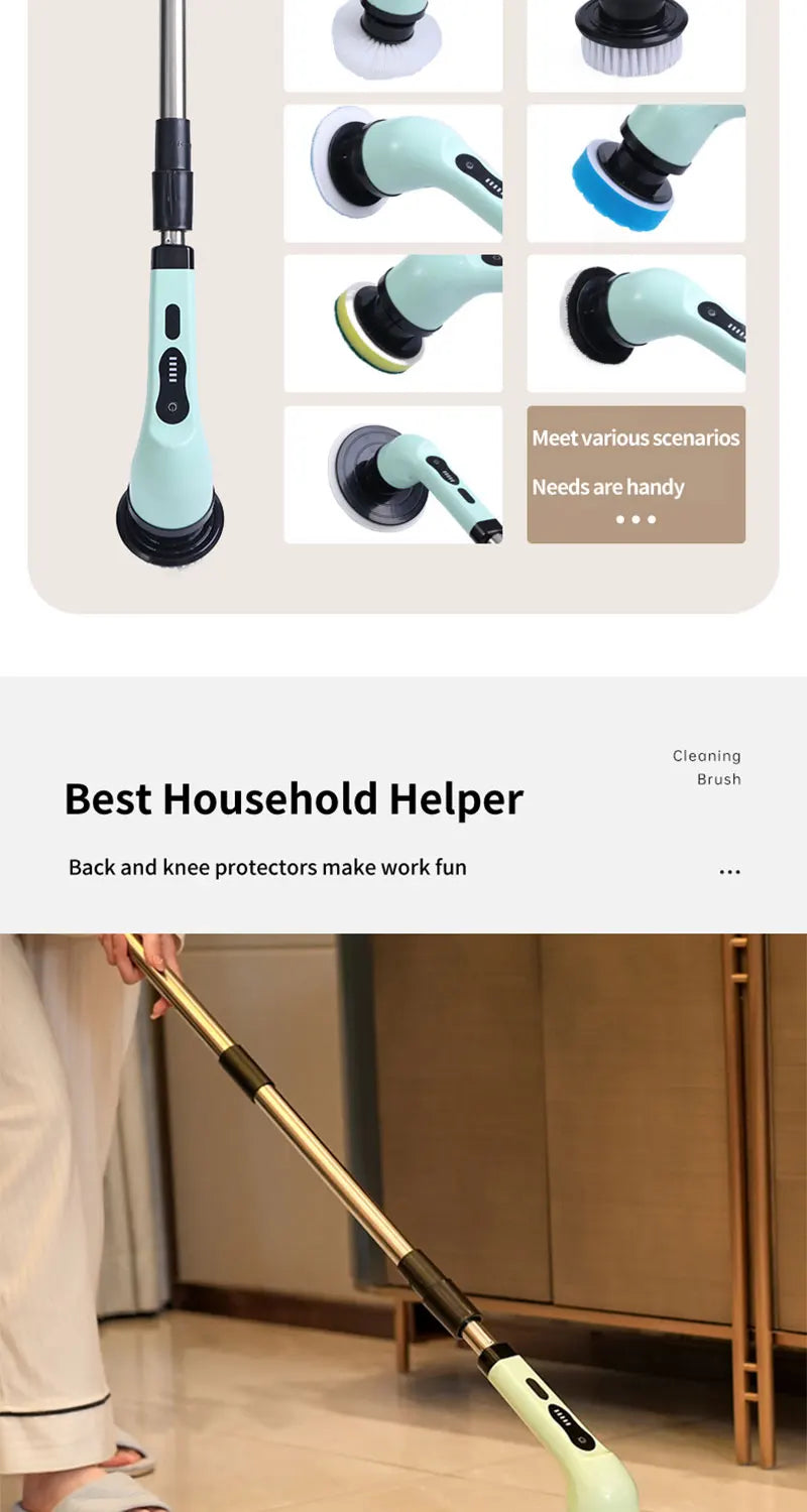 Brosse de nettoyage électrique 9-en-1 – Rotative, rechargeable, multi-surfaces