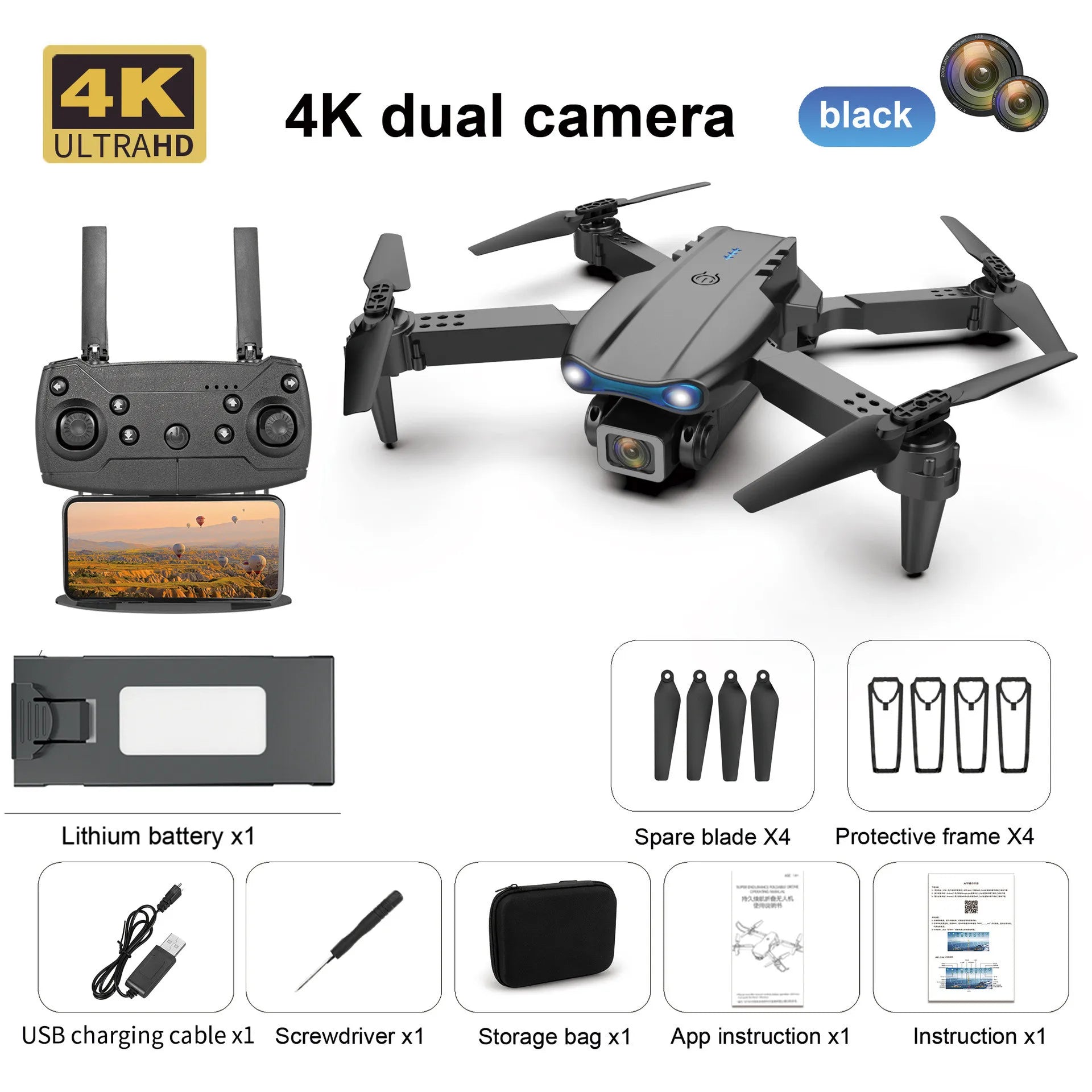 Drone Professionnel E99 4K HD – Caméra Pliable, WiFi FPV, Photographie Aérienne, Quadrirotor RC