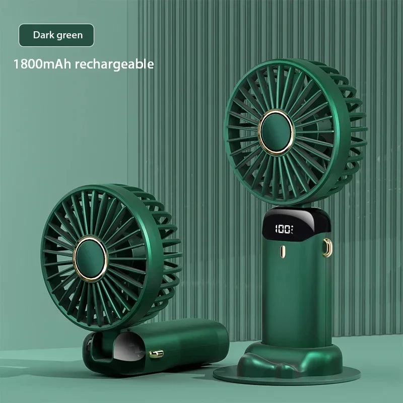 Mini Ventilateur de Cou Portable 1800mAh – Support Téléphone, Écran LED, 5 Vitesses, Rechargeable USB