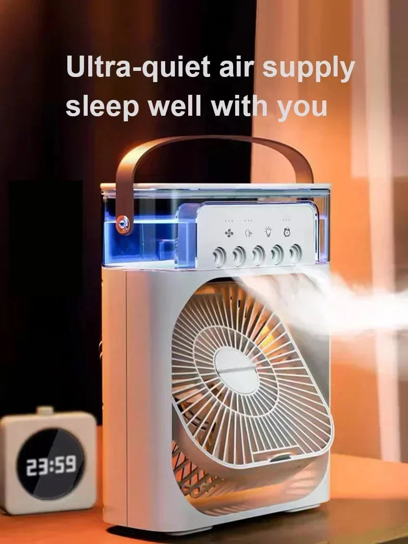 Mini Climatiseur 3-en-1 Portable – Ventilateur, Humidificateur & Veilleuse LED, Rechargeable USB
