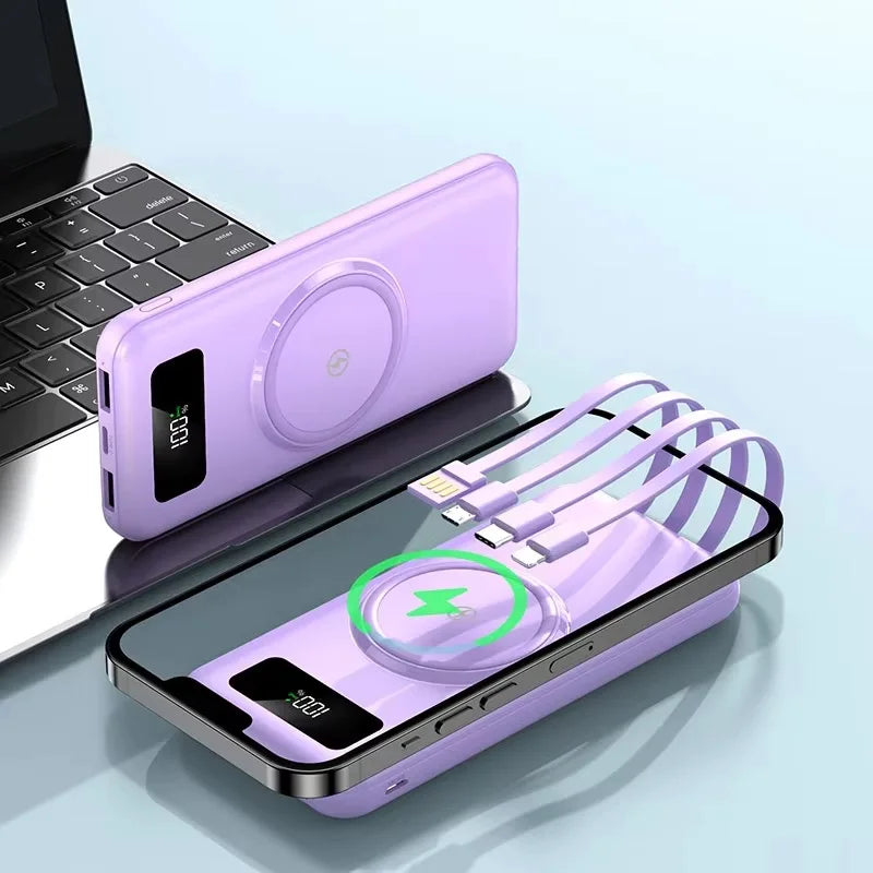 Powerbank 30000 mAh Charge Rapide Sans Fil — Batterie Externe Universelle avec Câbles | iPhone & Android