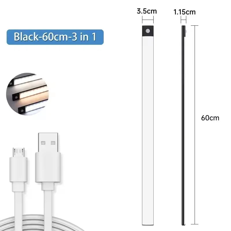 Veilleuse LED sous armoire – Rechargeable USB-C, capteur de mouvement, 10 à 60 cm