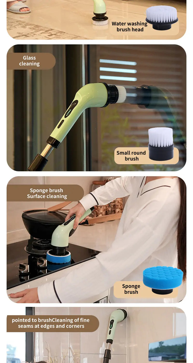 Brosse de nettoyage électrique 9-en-1 – Rotative, rechargeable, multi-surfaces