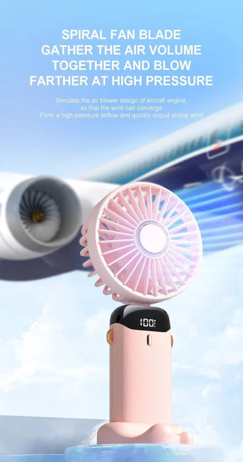 Mini Ventilateur de Cou Portable 1800mAh – Support Téléphone, Écran LED, 5 Vitesses, Rechargeable USB