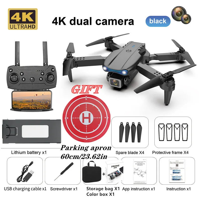 Drone Professionnel E99 4K HD – Caméra Pliable, WiFi FPV, Photographie Aérienne, Quadrirotor RC