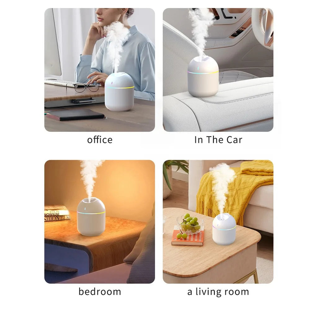Humidificateur d'air 270ML, diffuseur d'arôme à brume fraîche, veilleuse LED, protection contre la mise hors tension, USB, pour le bureau et la maison