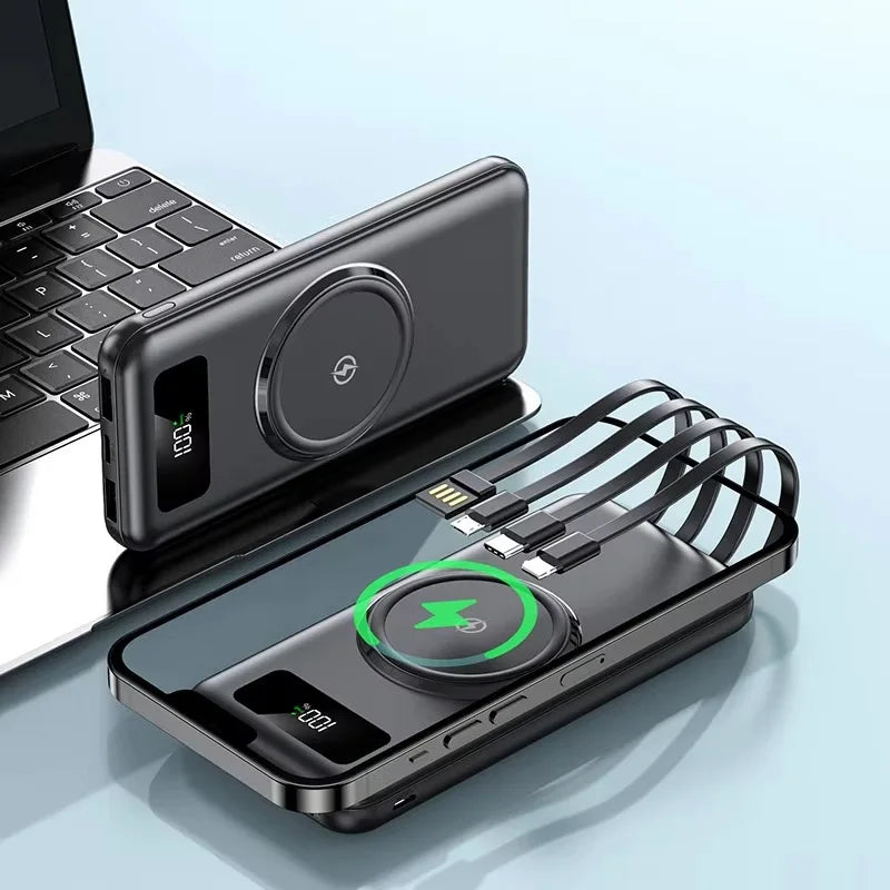 Powerbank 30000 mAh Charge Rapide Sans Fil — Batterie Externe Universelle avec Câbles | iPhone & Android
