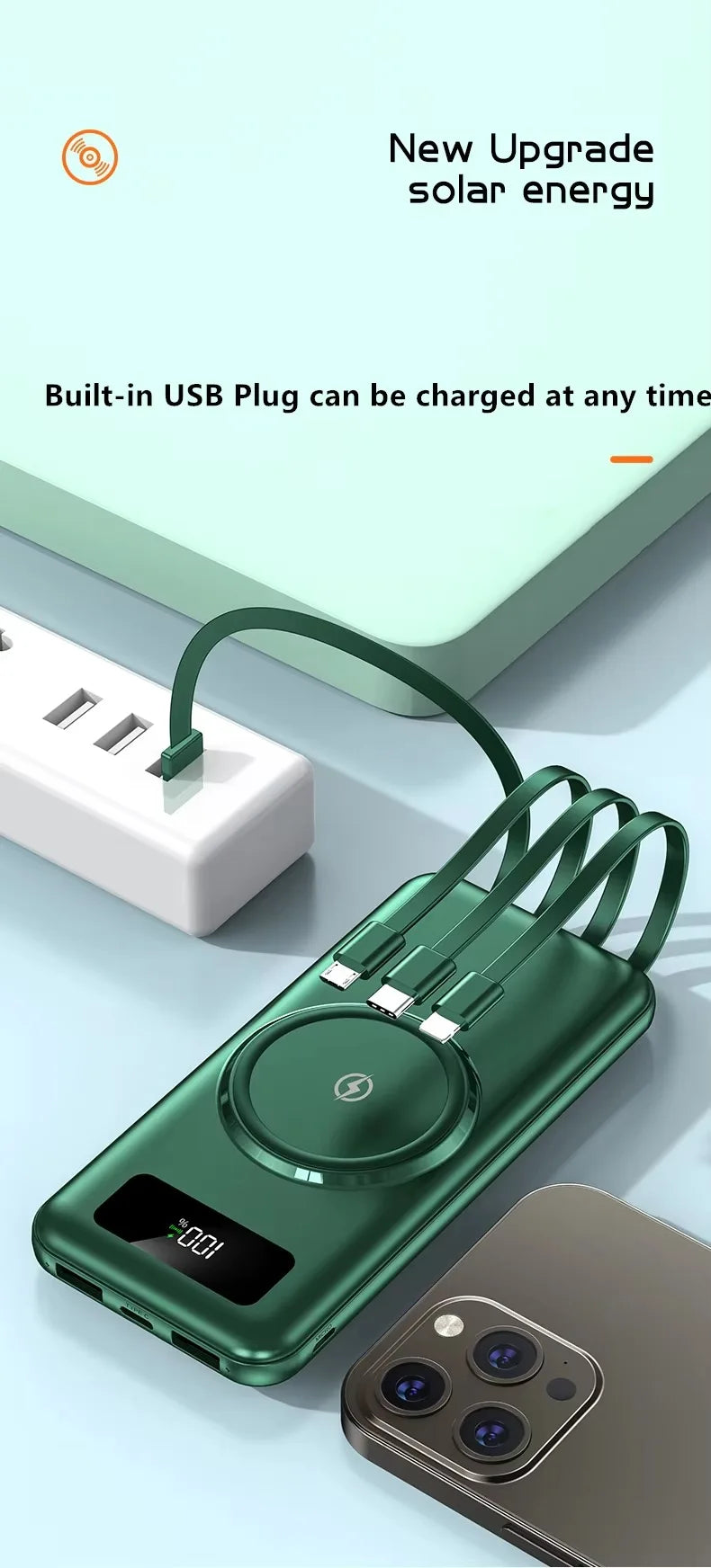 Powerbank 30000 mAh Charge Rapide Sans Fil — Batterie Externe Universelle avec Câbles | iPhone & Android