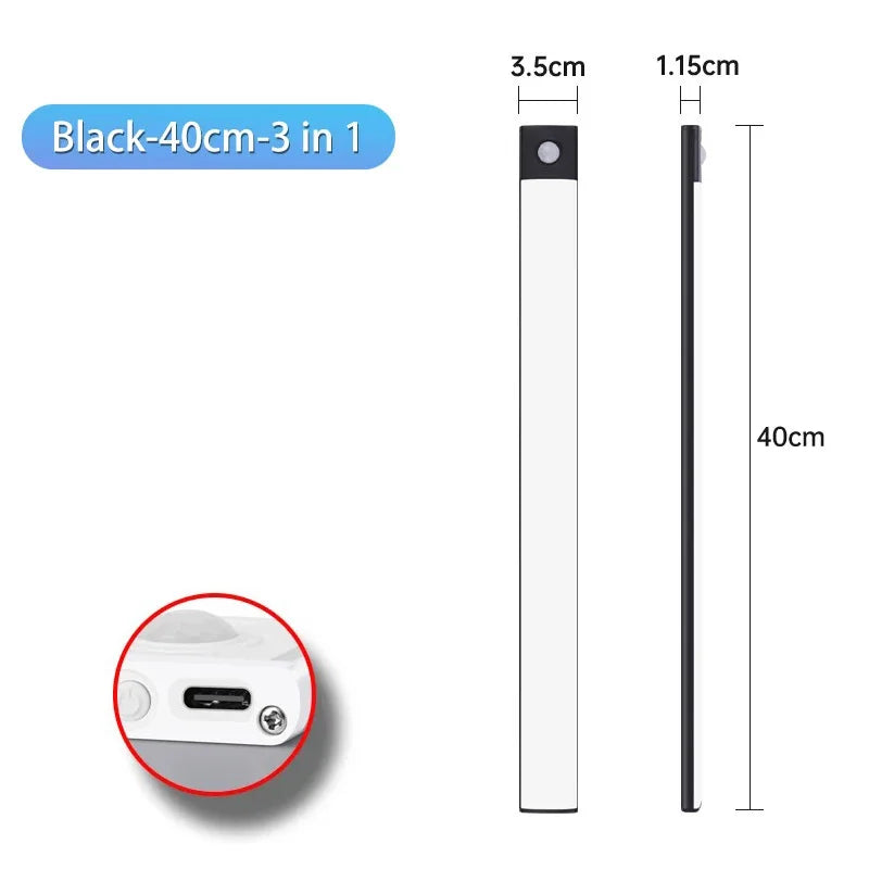 Veilleuse LED sous armoire – Rechargeable USB-C, capteur de mouvement, 10 à 60 cm