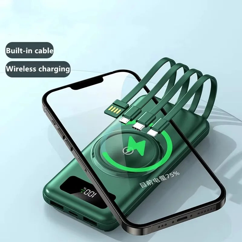 Powerbank 30000 mAh Charge Rapide Sans Fil — Batterie Externe Universelle avec Câbles | iPhone & Android