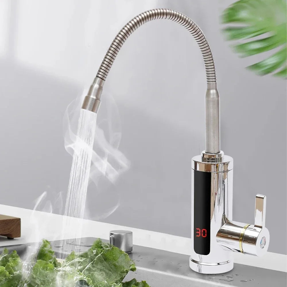 Robinet électrique instantané 3KW, 360 °   Robinet de cuisine chauffant rotatif avec affichage de la température LCD