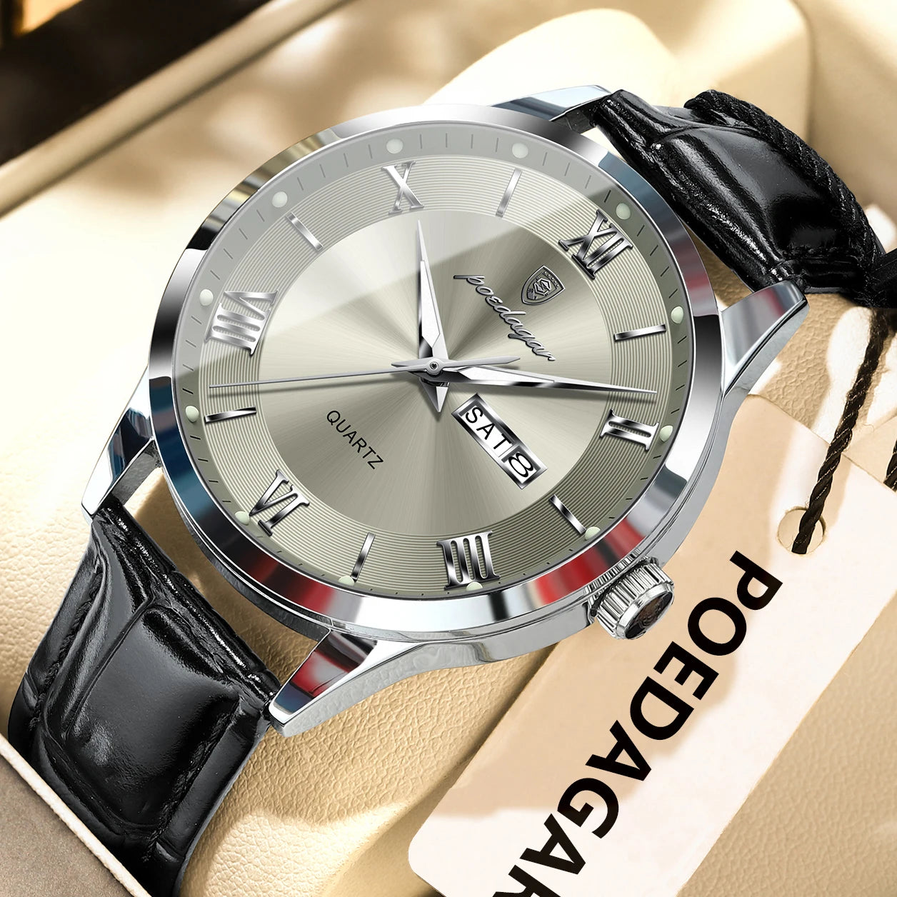 Montre homme POEDAGAR – Quartz, cuir, date & semaine