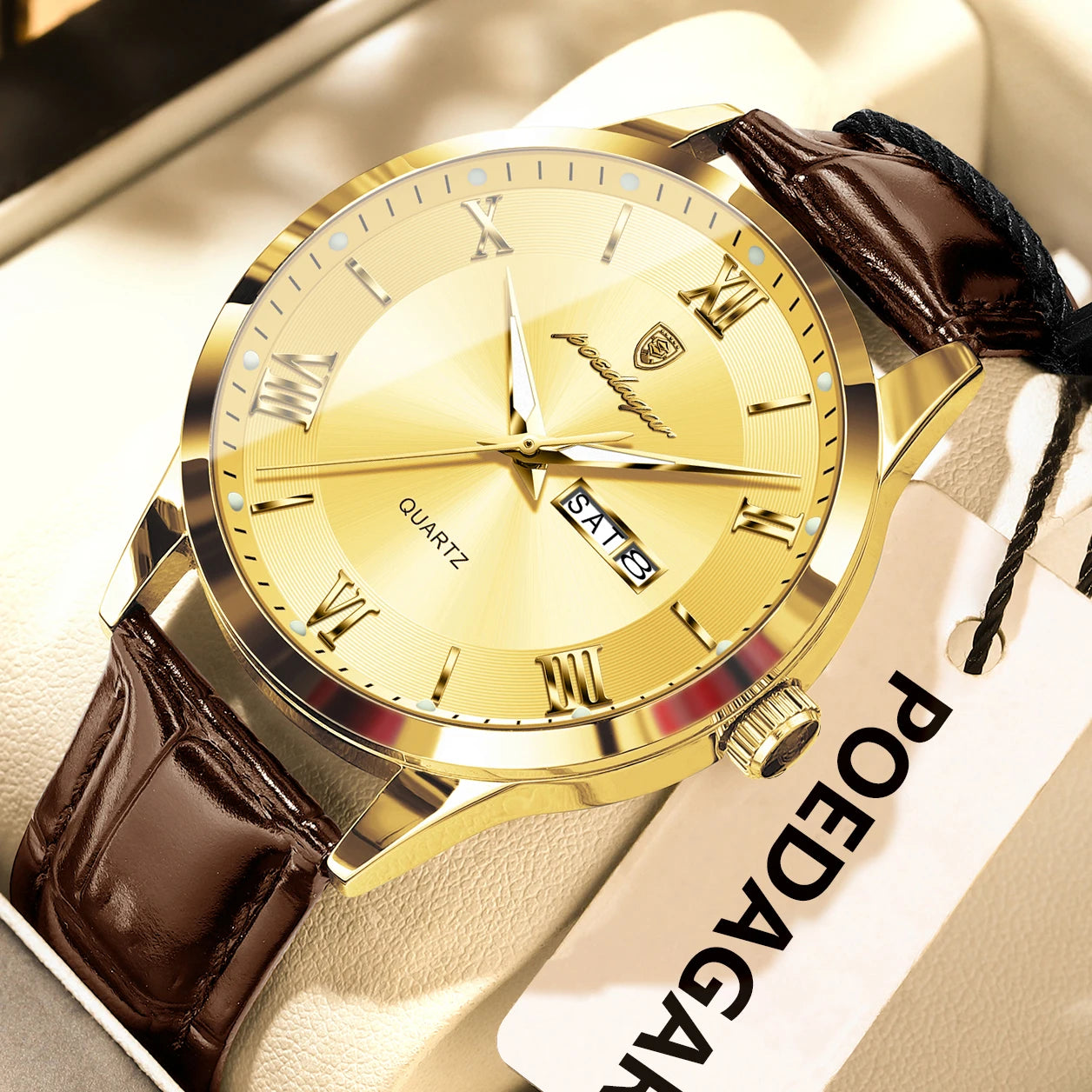 Montre homme POEDAGAR – Quartz, cuir, date & semaine