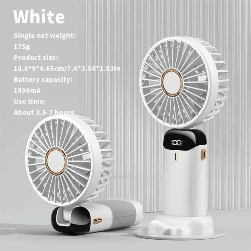 Mini Ventilateur Pliable Portatif 1800mAh – 5 Vitesses, Rechargeable USB, Support Téléphone & Écran
