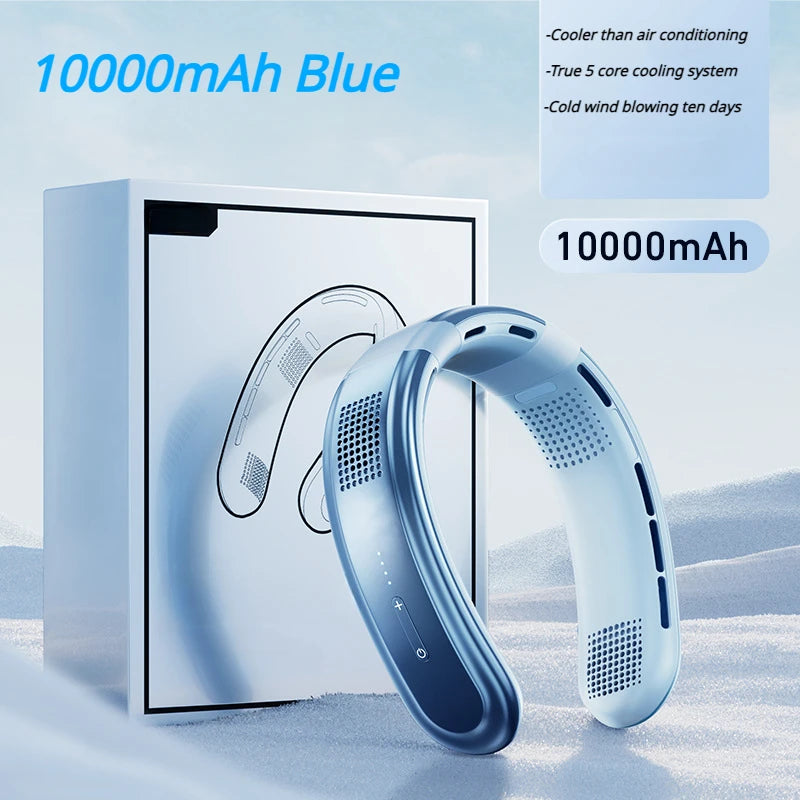 Ventilateur de Cou Portable Rechargeable 10000mAh – 3 Vitesses, Silencieux, Extérieur & Maison