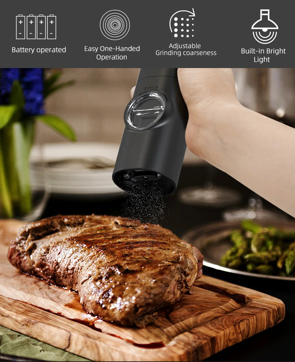Moulin électrique à poivre et sel – LED, grossièreté réglable, avec base