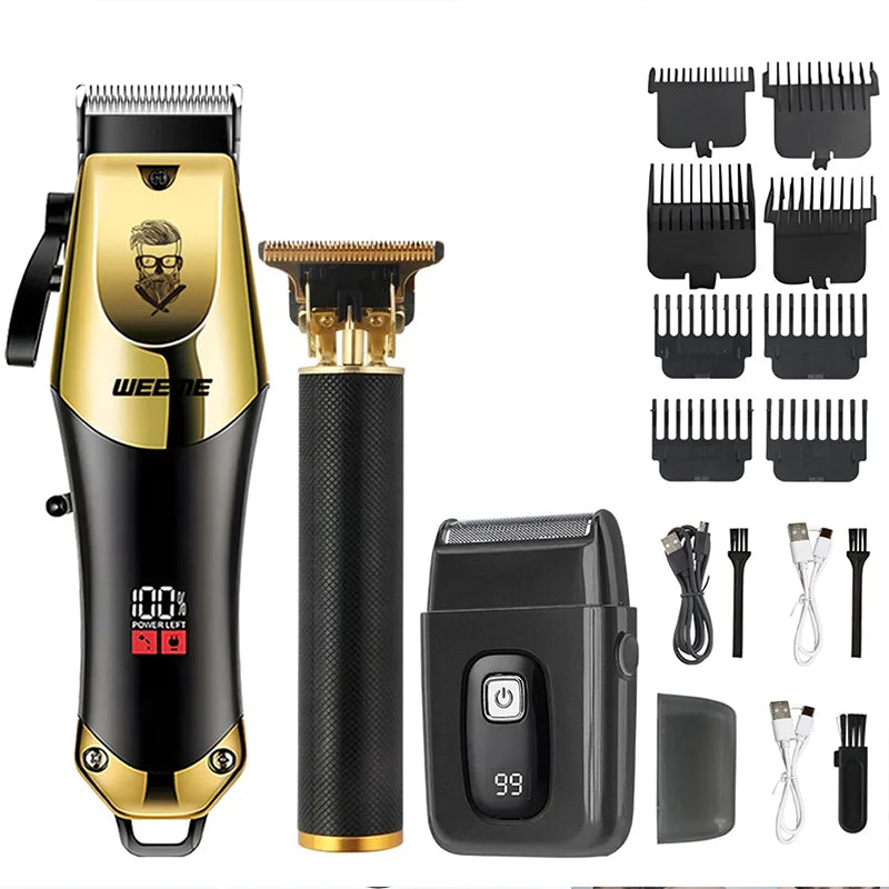 Tondeuse Électrique Vintage T9 — Kit Complet Sans Fil, Barbe & Cheveux, Rechargeable USB | Homme
