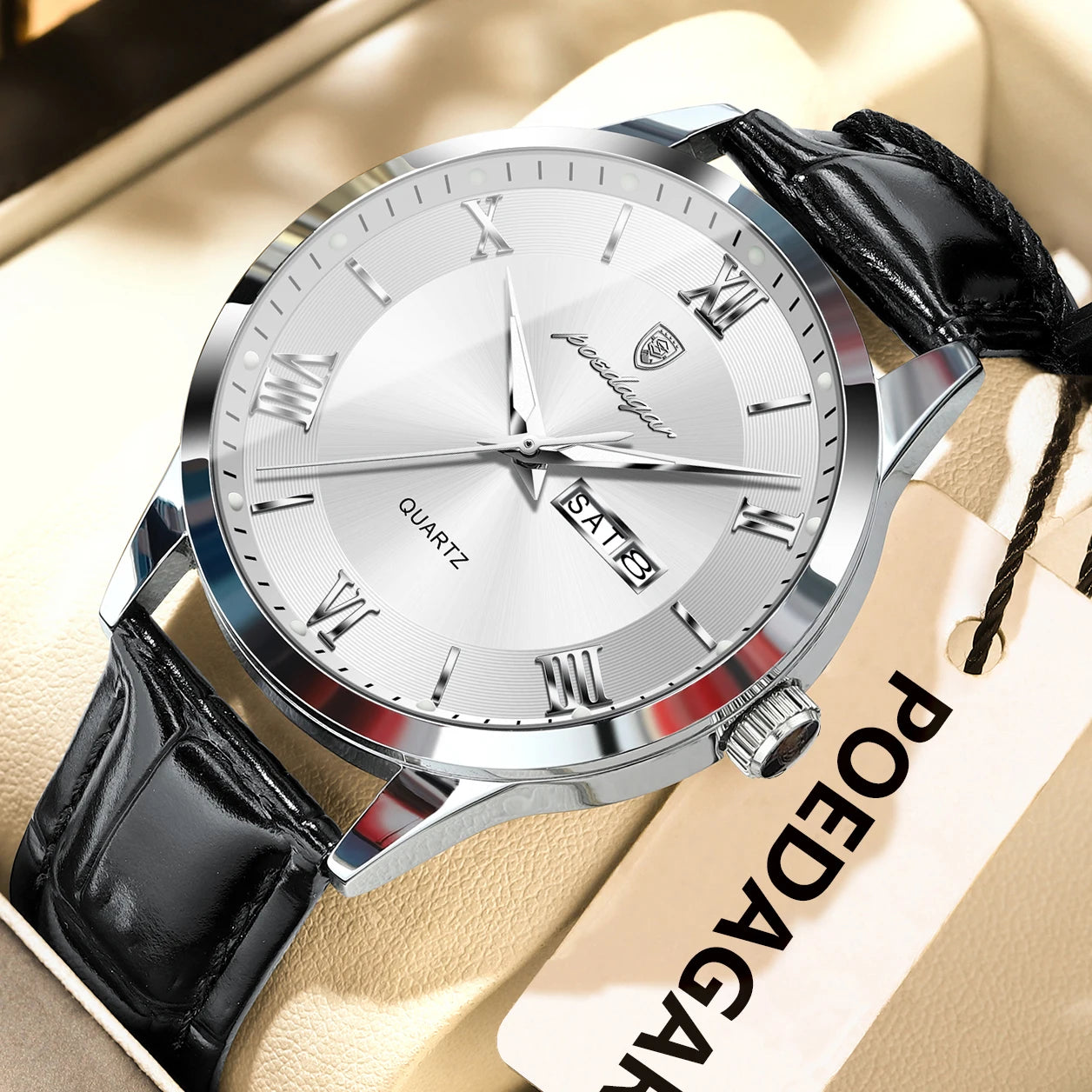 Montre homme POEDAGAR – Quartz, cuir, date & semaine