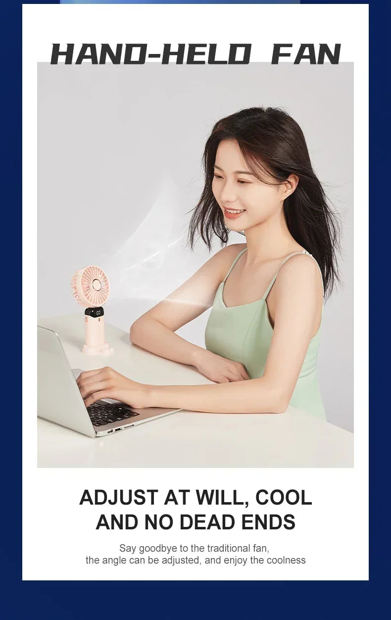 Mini Ventilateur de Cou Portable 1800mAh – Support Téléphone, Écran LED, 5 Vitesses, Rechargeable USB
